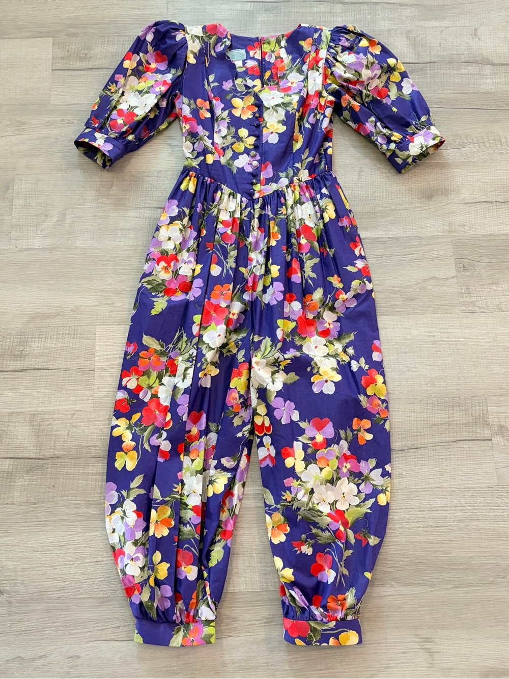 Vintage 1980s Sprouts by Vicky Vaughn Floral Cotton Jumpsuit Sz 5/6 USA